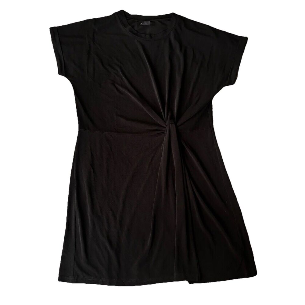 City Chic Dress Sz XS/14 Little Black Knot-Front Short Sleeve Casual Work Womens